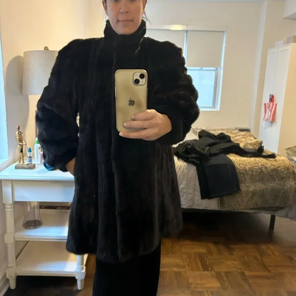 Authentic brown mink fur coat